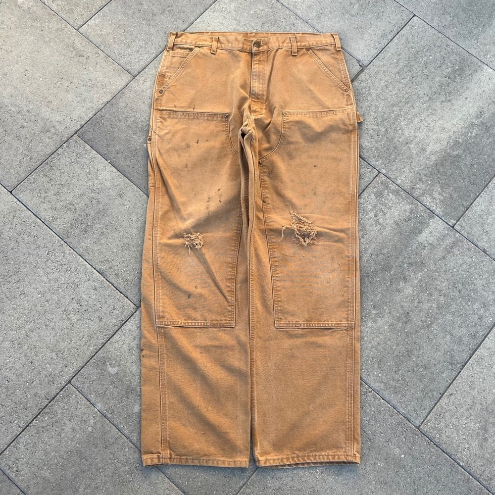 Carhartt B01 BRN Double Knee Work Pants Brown Duck Mens 38x32 Distressed